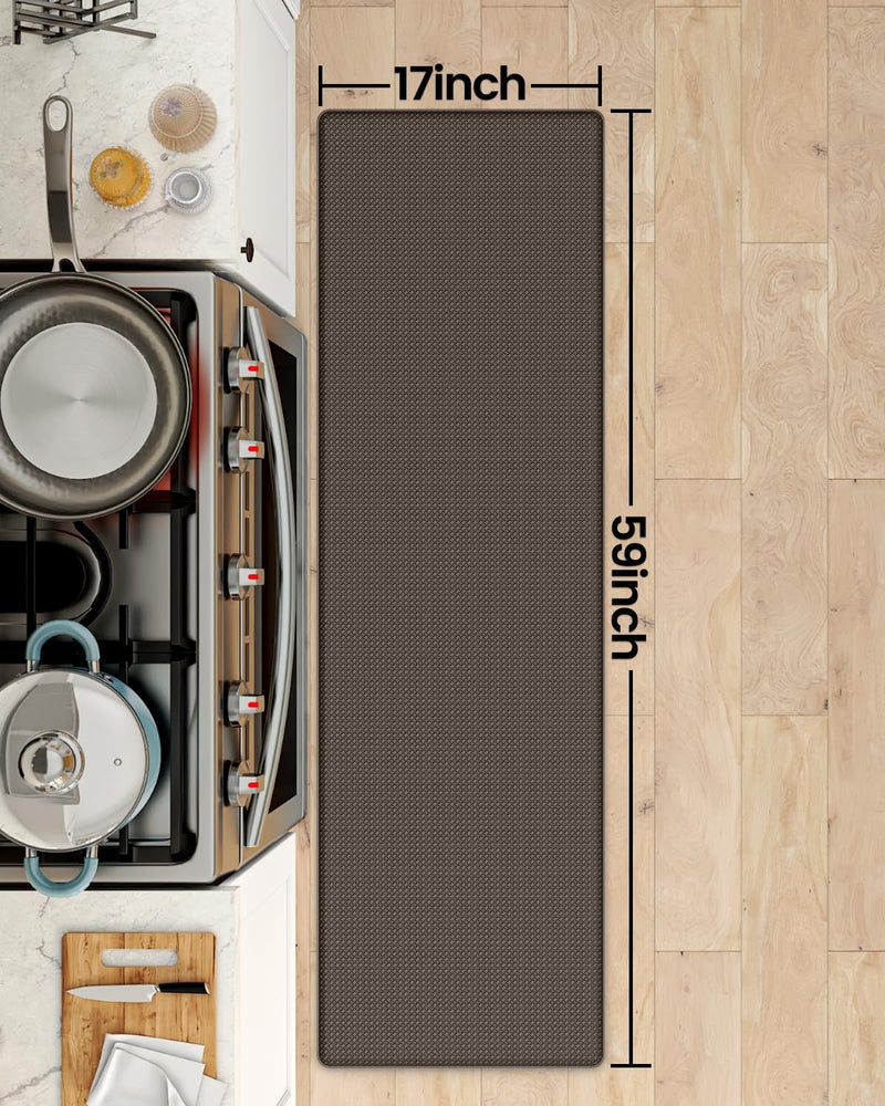 DEXI Kitchen Floor Mats Cushioned Anti Fatigue, 17x59, Standing Runner Rug Waterproof, Comfort Memory Foam Padded for Front Sink Laundry, Brown - Image 2