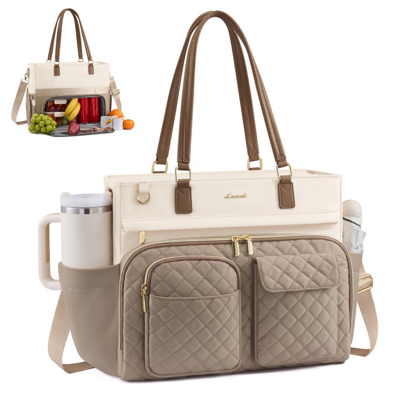 LOVEVOOK Lunch Bag, Tote Bag for Women with Insulated Lunch Compartment, Large Capacity Teacher Nurse Bag for Work with Large Cup Holder, Laptop Tote for Travel, College, Daily, 15.6 Inch - Image 1