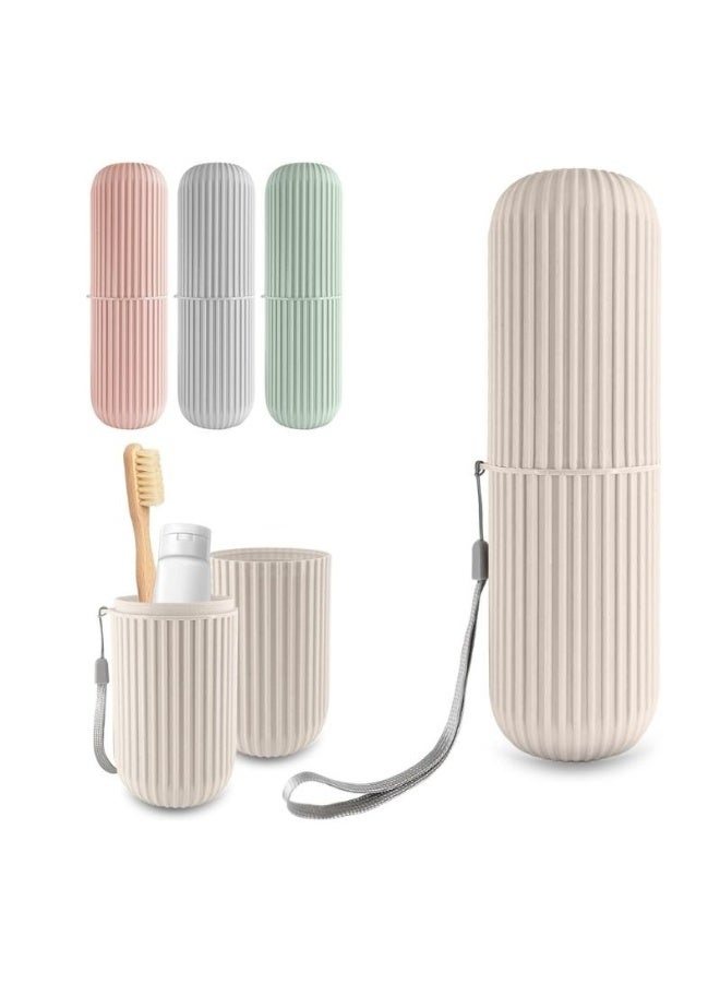 Portable Capsule Toothbrush and Toothpaste Holder 3Pcs, Travel Plastic Toothbrush Storage Case, Hygienic Toothbrush Box for Kids and Adults, Random Color - Image 1