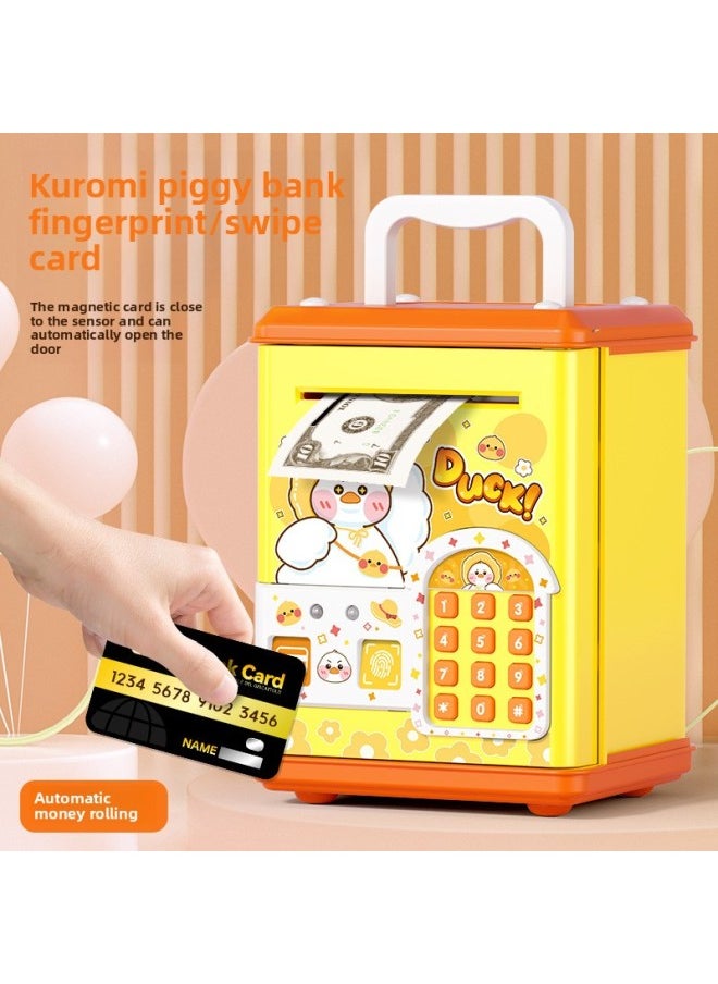 Generic - Children's Piggy Bank Automatic Induction Roll Money Atm Large Capacity Anti-real Intelligent Electronic Fingerprint Password Box Piggy Bank-Color:Fingerprint Password Swipe Card Piggy Bank [automatic Money Rolling] Little Duck + Free Battery - Image 1