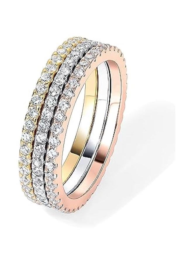 PAVOI - 14K Gold Plated Solid 925 Sterling Silver CZ Simulated Diamond Stackable Ring Eternity Bands for Women - Image 1