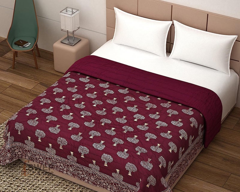 SIBLEY 220 TC Cotton Single Bed Razai/Quilt Hand Stiched Jaipuri rajai - Marron (85X55 INCH) - Image 1