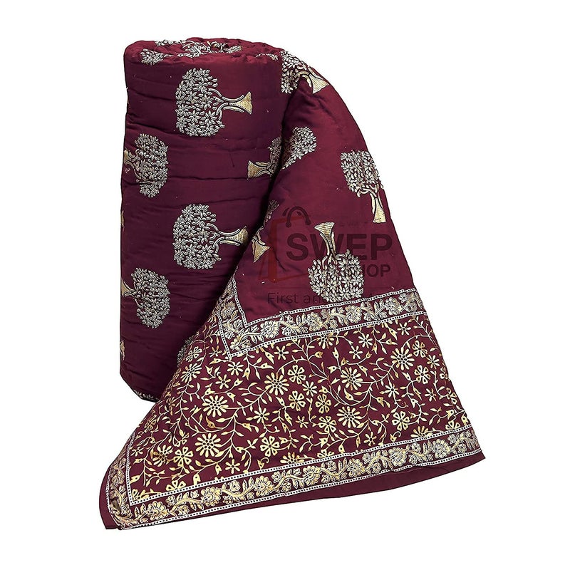 SIBLEY 220 TC Cotton Single Bed Razai/Quilt Hand Stiched Jaipuri rajai - Marron (85X55 INCH) - Image 3