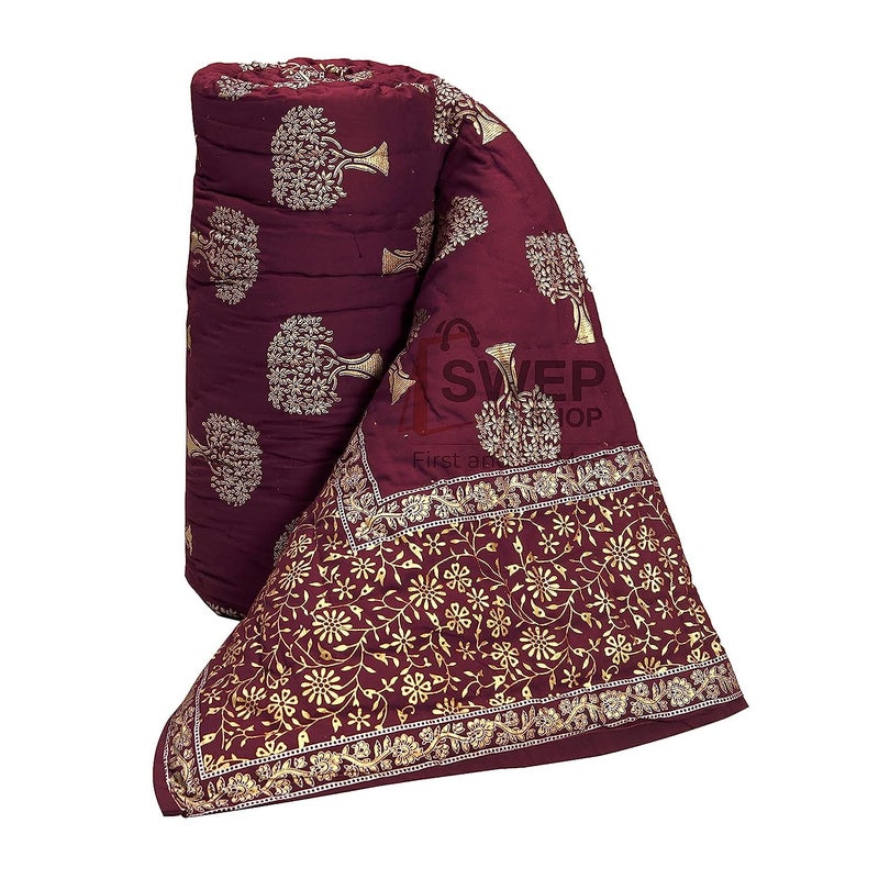 SIBLEY 220 TC Cotton Single Bed Razai/Quilt Hand Stiched Jaipuri rajai - Marron (85X55 INCH) - Image 5