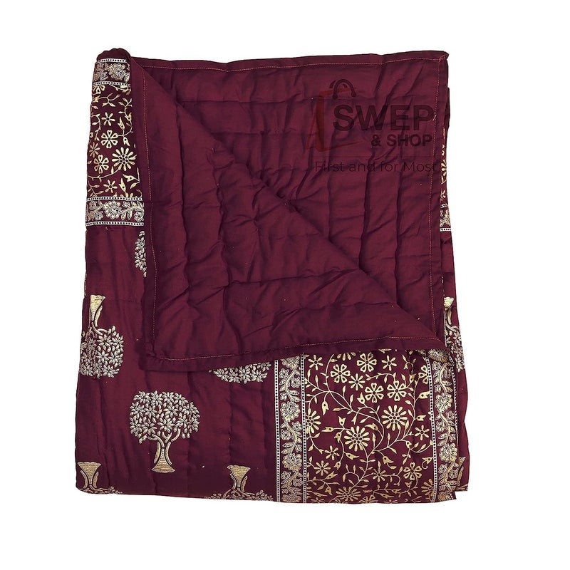 SIBLEY 220 TC Cotton Single Bed Razai/Quilt Hand Stiched Jaipuri rajai - Marron (85X55 INCH) - Image 4