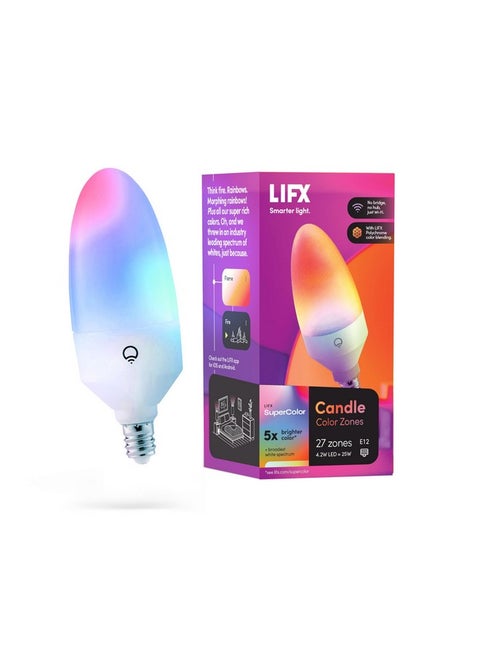 LIFX Candle Color, E12 Polychrome Technology™, Wi-Fi Smart LED Multicolors Light Bulb, 27 addressable Zones per Candle, No Bridge Required, Works with Alexa, Hey Google, HomeKit and Siri