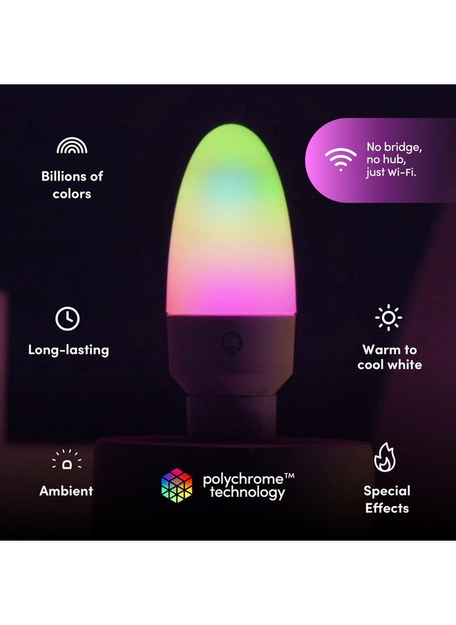 LIFX Candle Color, E12 Polychrome Technology™, Wi-Fi Smart LED Multicolors Light Bulb, 27 addressable Zones per Candle, No Bridge Required, Works with Alexa, Hey Google, HomeKit and Siri