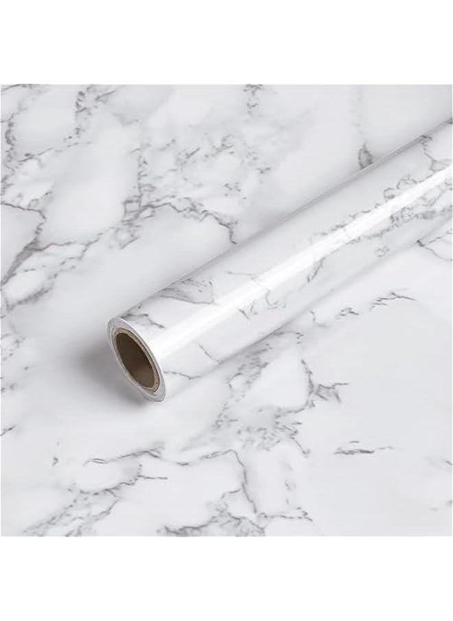 HOOKOR Marble Contact Paper 15.7 x 197 White Grey Marble Wallpaper Peel and Stick Glossy Marble Contact Paper Self Adhesive Contact Paper for Countertop Kitchen Cabinets Bathroom (24 x 197)  - Image 1
