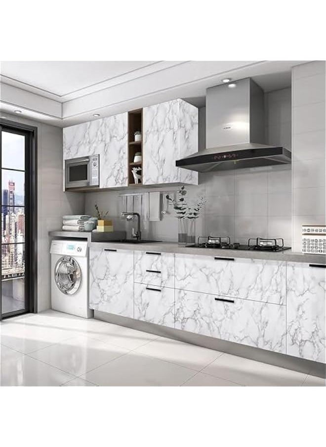 HOOKOR Marble Contact Paper 15.7 x 197 White Grey Marble Wallpaper Peel and Stick Glossy Marble Contact Paper Self Adhesive Contact Paper for Countertop Kitchen Cabinets Bathroom (24 x 197)  - Image 2