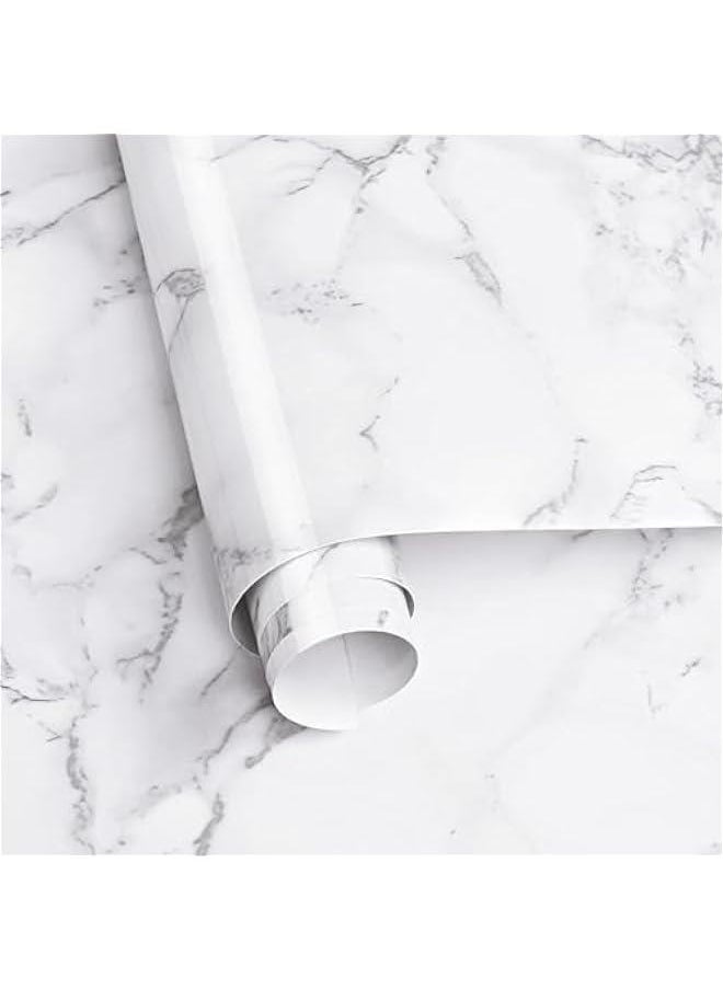 HOOKOR Marble Contact Paper 15.7 x 197 White Grey Marble Wallpaper Peel and Stick Glossy Marble Contact Paper Self Adhesive Contact Paper for Countertop Kitchen Cabinets Bathroom (24 x 197)  - Image 4