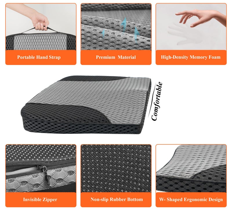 kingphenix Premium Car Seat Cushion, Memory Foam Driver Seat Cushion to Improve Driving View- Coccyx & Lower Back Pain Relief - Seat Cushion for Car, Truck, Office Chair (4D Mesh Gray & Black) - Image 4
