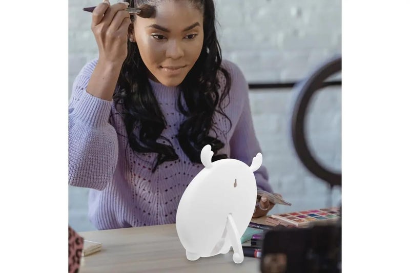KERFORA Round Makeup Mirror with Cute Cartoon Design Desktop Vanity Mirror Stand Folding Cosmetic Plastic Mirror Wall Hanging Option for Home and Bathroom White - Image 5