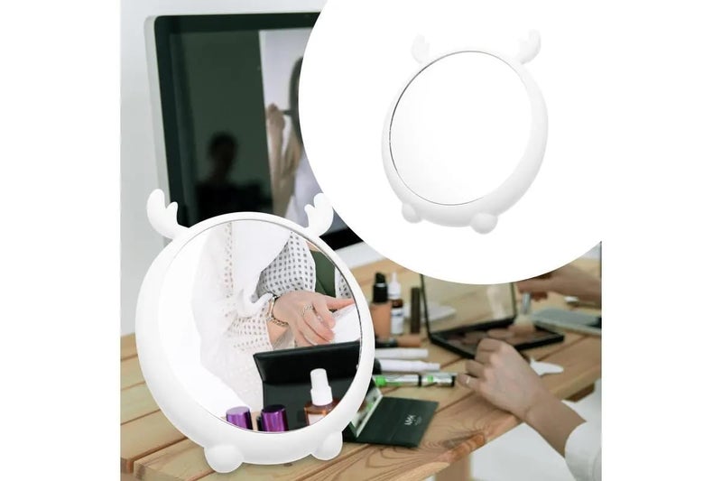 KERFORA Round Makeup Mirror with Cute Cartoon Design Desktop Vanity Mirror Stand Folding Cosmetic Plastic Mirror Wall Hanging Option for Home and Bathroom White - Image 4