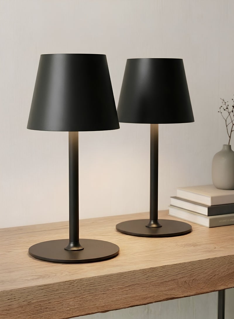 Minimalistic Metal Table Lamp | Black + Black | Touch Control | Rechargeable - Image 1