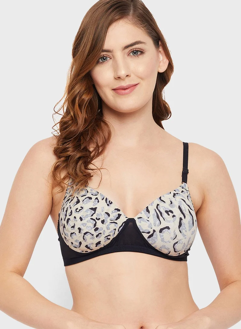 Clovia Padded Non-Wired Full Cup Animal Print T-shirt Bra