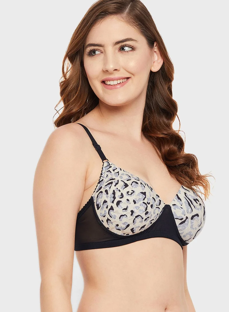 Clovia Padded Non-Wired Full Cup Animal Print T-shirt Bra