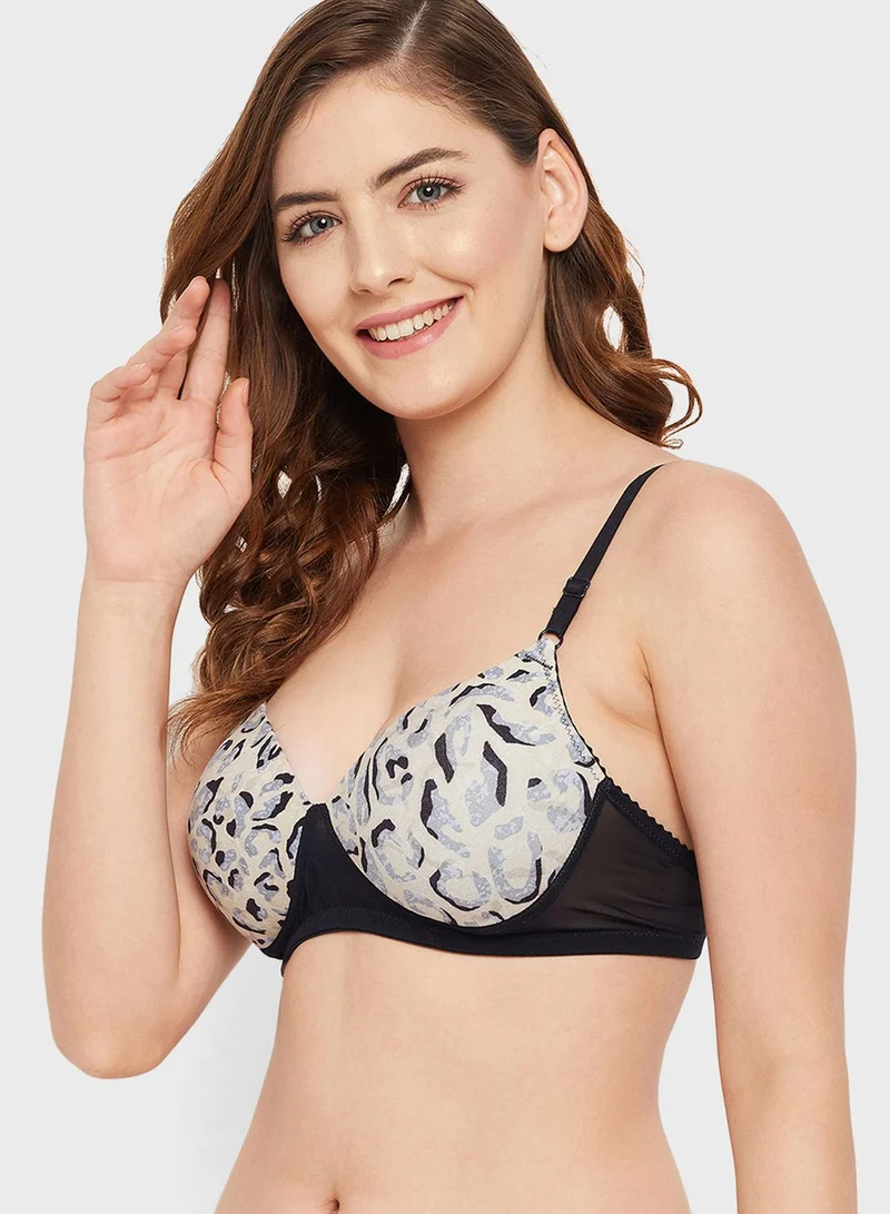 Clovia Padded Non-Wired Full Cup Animal Print T-shirt Bra
