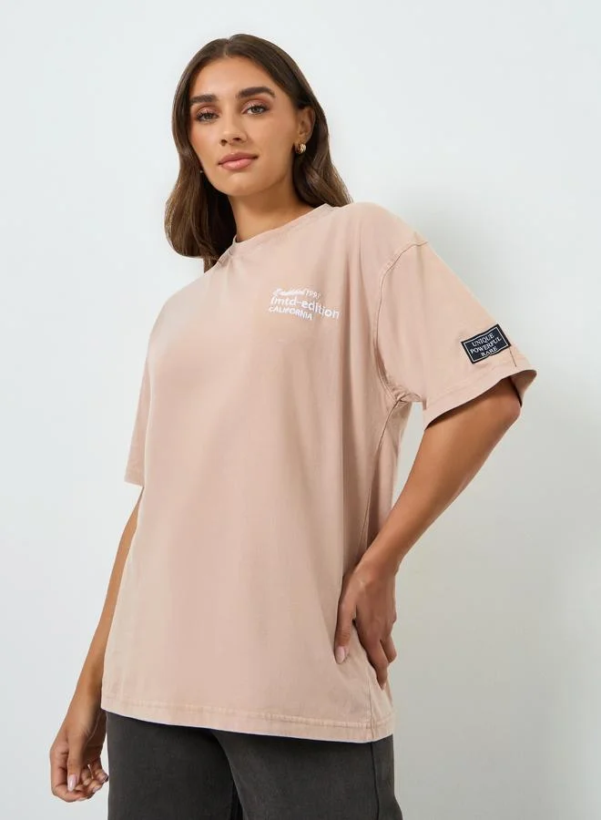 Women Beige Slogan Oversized T-Shirt