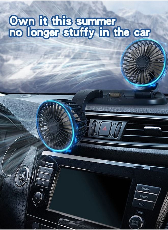 GROIC - USB Fan for Car, Car Fan with Variable Speed, Small Desk Dual Head Fan, Rotation Strong Wind, USB Personal Mini Fan for Dashboard,360° Rotatable Car Fan,Automotive Interior - Image 1