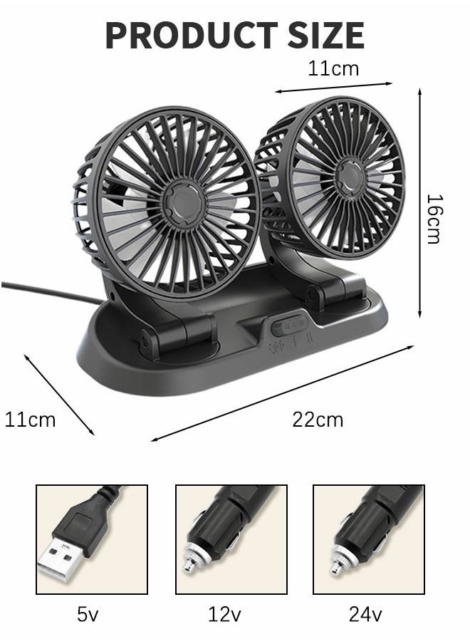 GROIC - USB Fan for Car, Car Fan with Variable Speed, Small Desk Dual Head Fan, Rotation Strong Wind, USB Personal Mini Fan for Dashboard,360° Rotatable Car Fan,Automotive Interior - Image 1