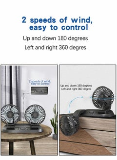 GROIC USB Fan for Car, Car Fan with Variable Speed, Small Desk Dual Head Fan, Rotation Strong Wind, USB Personal Mini Fan for Dashboard,360° Rotatable Car Fan,Automotive Interior  - Image 4