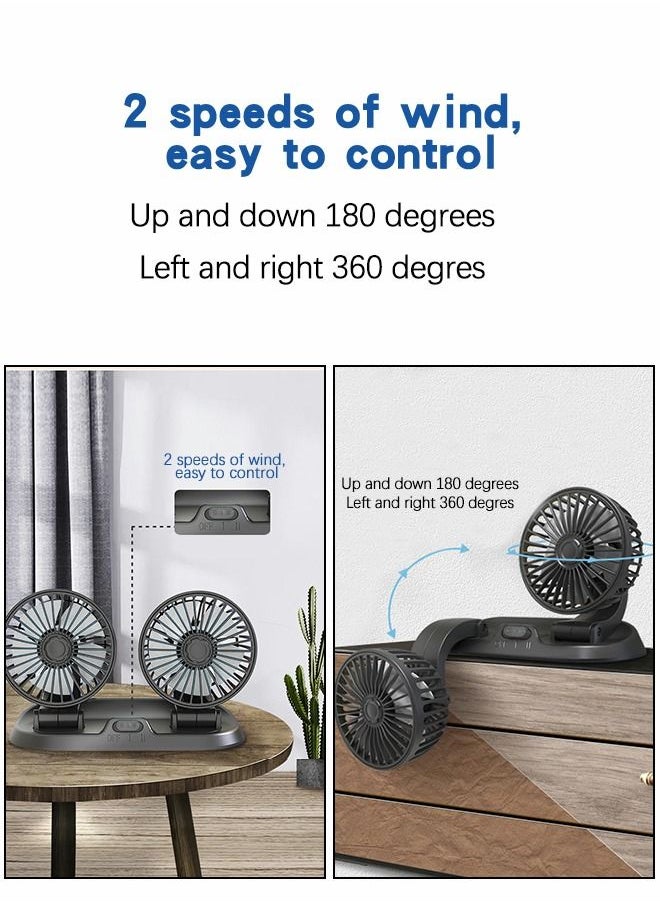 GROIC - USB Fan for Car, Car Fan with Variable Speed, Small Desk Dual Head Fan, Rotation Strong Wind, USB Personal Mini Fan for Dashboard,360° Rotatable Car Fan,Automotive Interior - Image 1