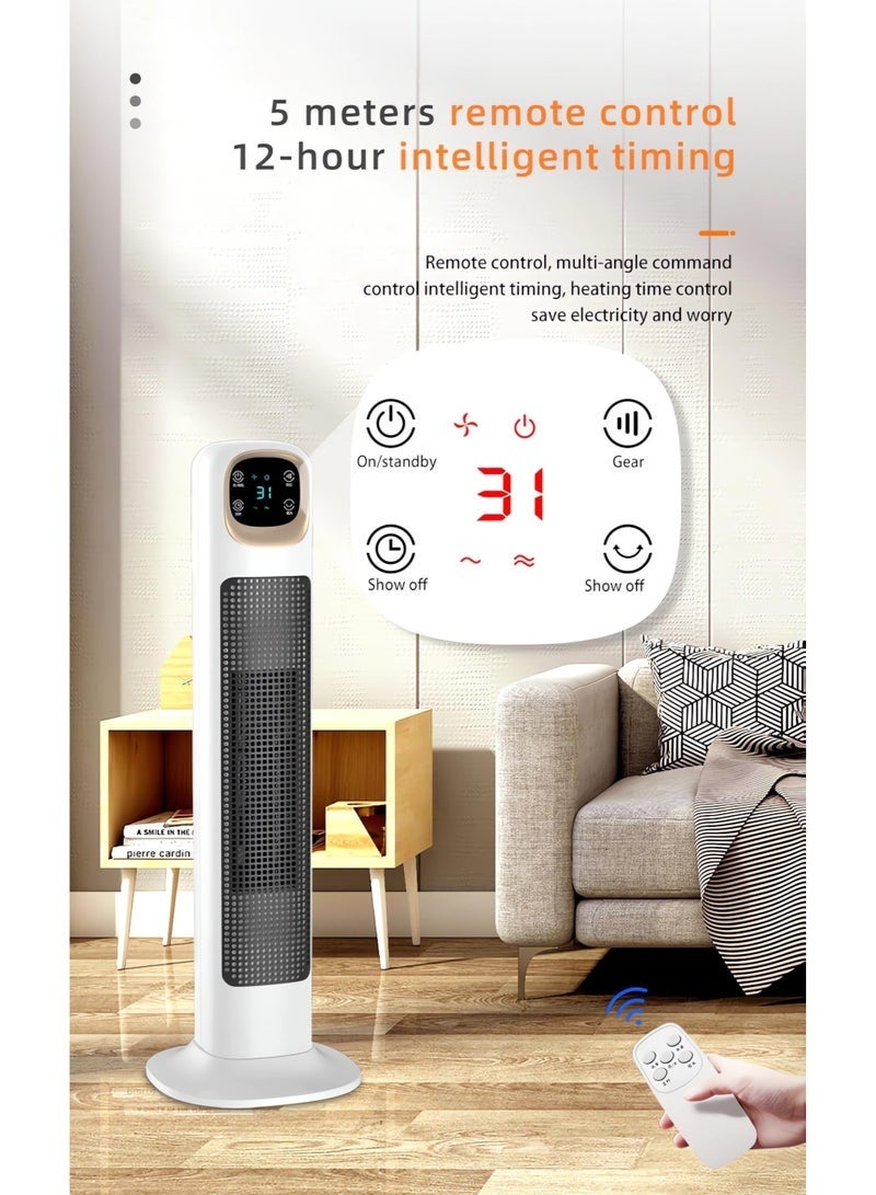 قف مدفأة محمولة للاستخدام الداخلي، تحكم باللمس وعن بُعد، درجة حرارة قابلة للتعديل، ترموستات ذكي، 3 سرعات ومؤقت حتى 12 ساعة لغرفة المعيشة، غرفة النوم، المطبخ، باللون الأبيض - Image 5