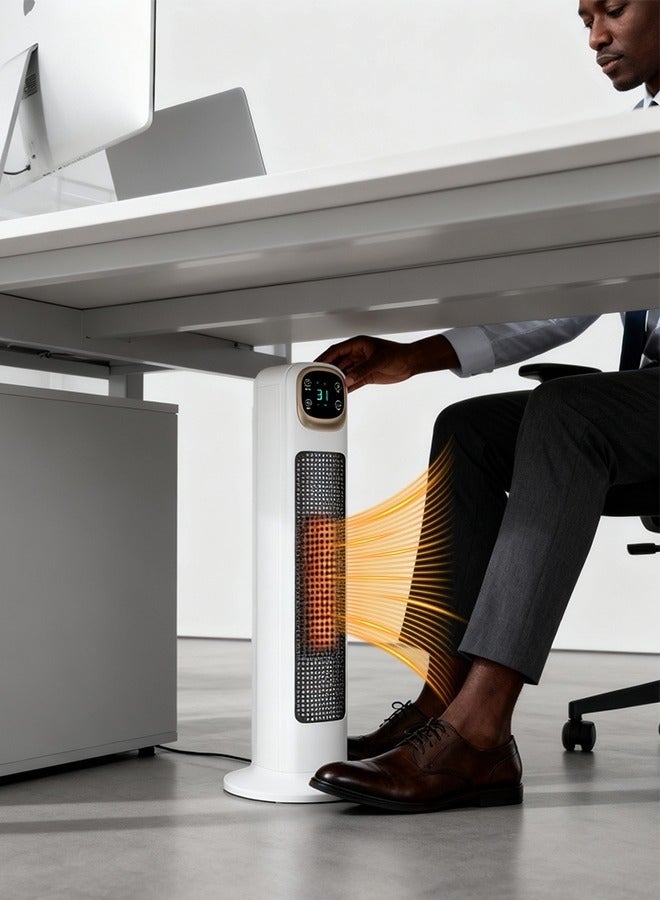 قف مدفأة محمولة للاستخدام الداخلي، تحكم باللمس وعن بُعد، درجة حرارة قابلة للتعديل، ترموستات ذكي، 3 سرعات ومؤقت حتى 12 ساعة لغرفة المعيشة، غرفة النوم، المطبخ، باللون الأبيض - Image 2