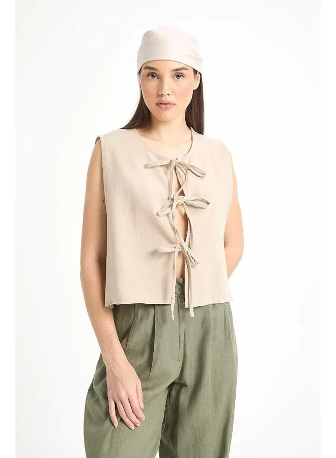 mina aise Beige Laced Short 100% Cotton Vest 29204.