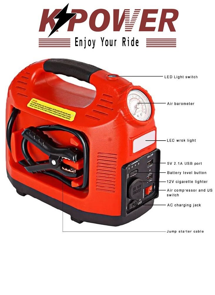 K POWER Professional Power Station 1200 Peak Amp With Jump Starter And 260PSI Air compressor  - Image 5