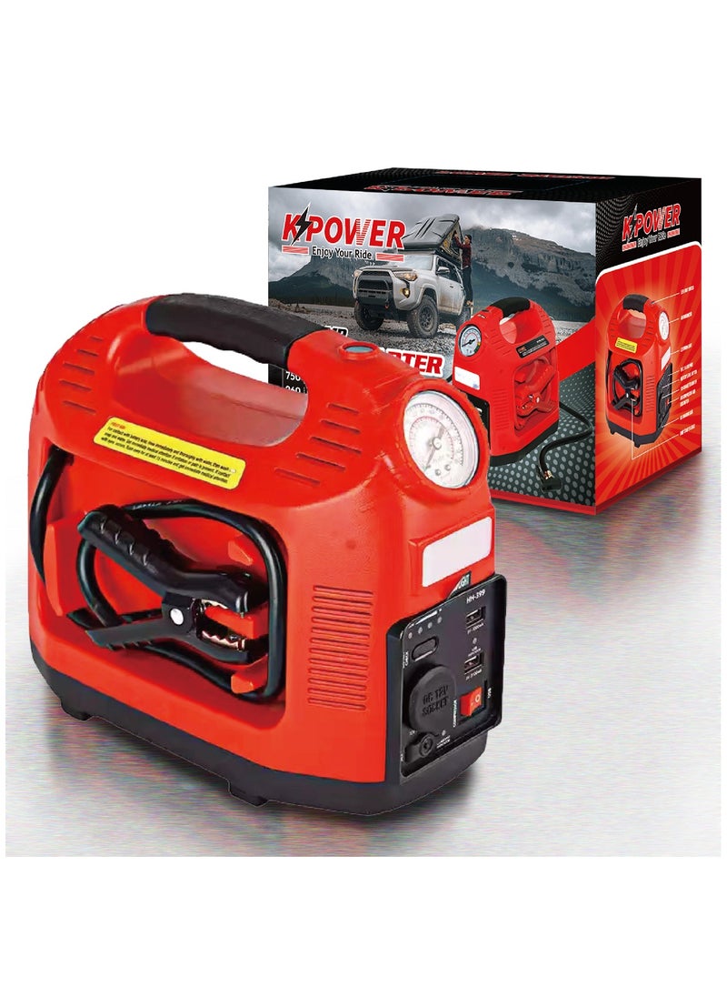 K POWER Professional Power Station 1200 Peak Amp With Jump Starter And 260PSI Air compressor  - Image 1