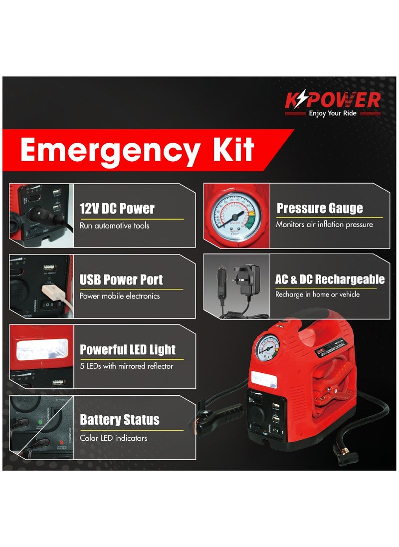 K POWER Professional Power Station 1200 Peak Amp With Jump Starter And 260PSI Air compressor  - Image 4