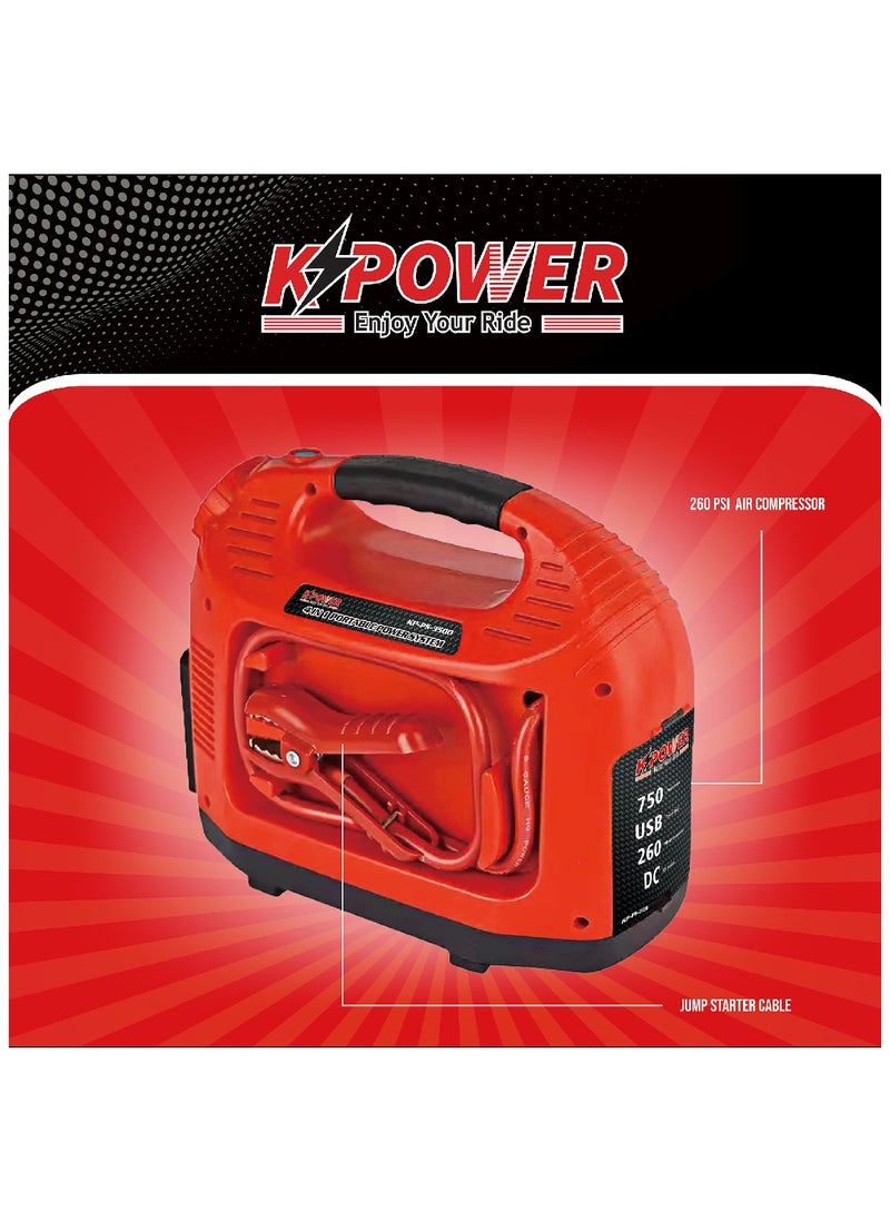 K POWER Professional Power Station 1200 Peak Amp With Jump Starter And 260PSI Air compressor  - Image 3