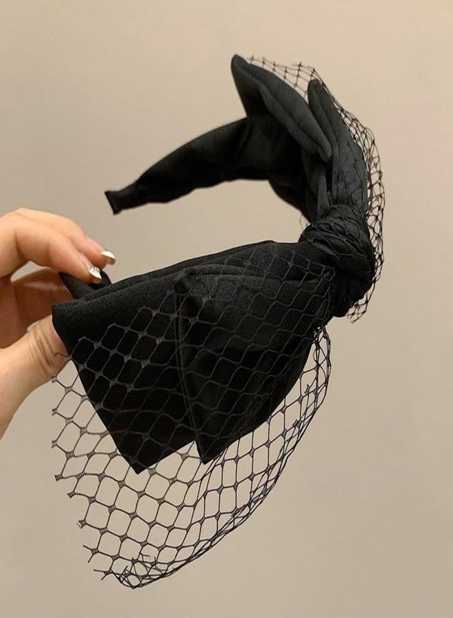 Wiwpar Black Knotted Headband for Women Fashion Elastic Turban Headband Hair Hoop Yoga Hair Band Big Bow Hair Accessories Halloween Costume Jewelry for Girls Party Prom - Image 3