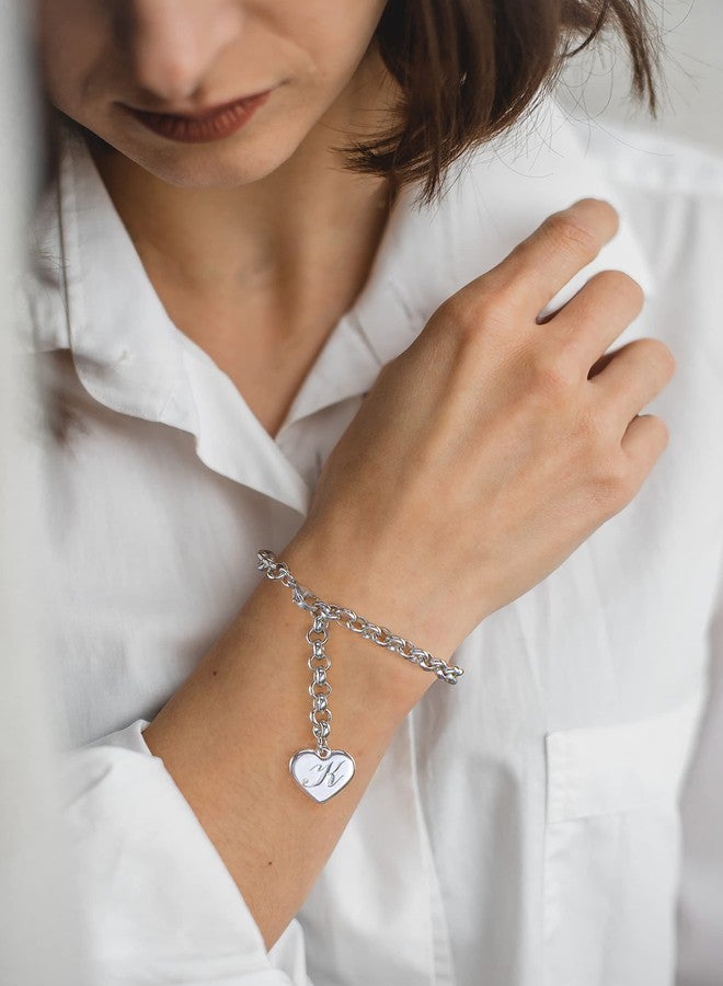 Lcherry سوار Lcherry هدية للنساء، أساور على شكل قلب، أساور من الفولاذ المقاوم للصدأ مزينة بحرف T، أساور منقوشة للنساء - Image 4