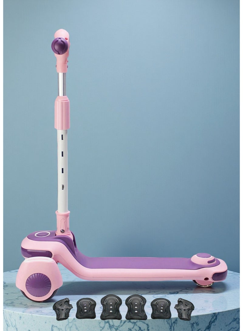 إيزي فيتشور سكوتر إيزي فيوتشر للأطفال من عمر 3 إلى 8 سنوات بإطار قابل للطي، ومقود قابل للتعديل، وعجلات بولي يوريثان LED، وفرامل خلفية، ومجموعة معدات حماية - Image 1