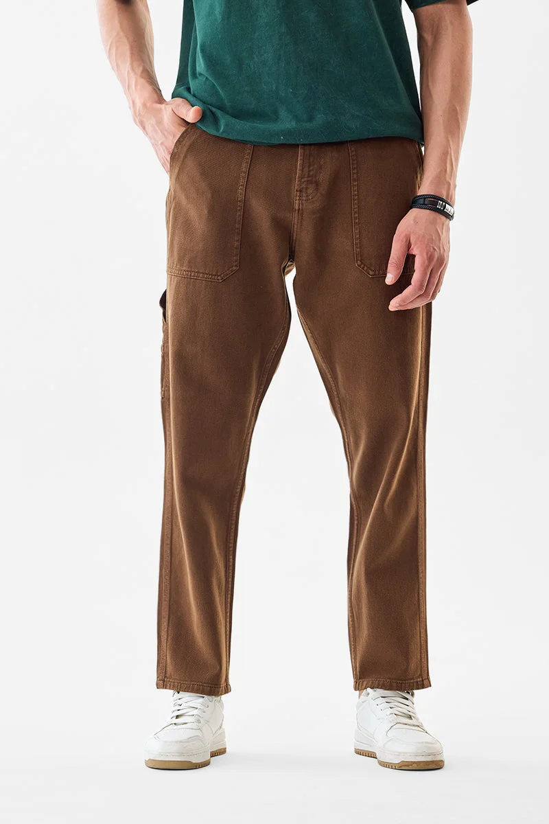 سنيتش Brown Solid Loose Fit Casual Jeans