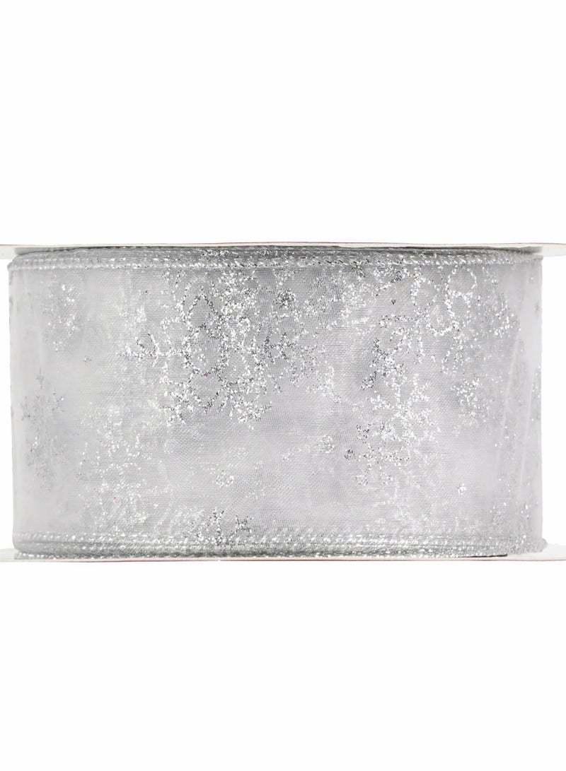 Excefore Ribbon Glitter Fabric Holiday Festival Satin Ribbons 2 Rolls 63mm x 10 Yards Silver Snowflake Wired Tree for Gift Wrapping, Topper, Wreaths Decorations - Image 4