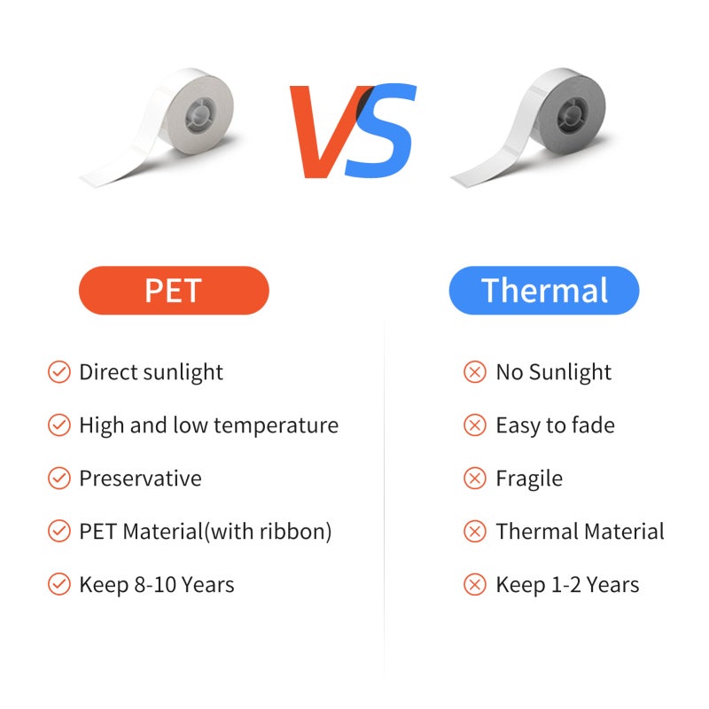 B18 طابعة ملصقات متوافقة مع ملصقات PET الحرارية - 3 ألوان وأحجام، ملصقات متينة مقاومة للتمزق ذاتية اللصق للمنزل والمكتب والتجزئة - Image 5