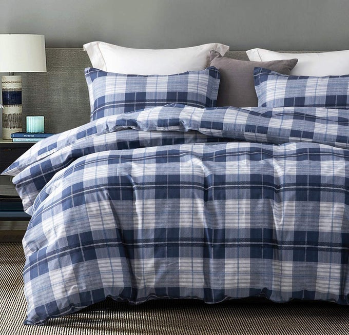 COMFORTER KING SIZE 600 THREAD COUNT COTTON NAVY BLUE GREY BUFFALO PATTERN BLUE PLAID COMFORTER SETSDOWN ALTERNATIVE BEDDING SET 3PCS KING NAVY PLAID