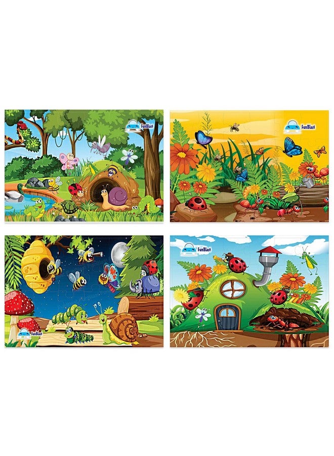 فنبلاست ألغاز الصور المقطوعة من فن بلاست للأطفال، ألغاز الحشرات للأطفال، ألغاز أرضية للأطفال، ألعاب ألغاز الصور المقطوعة التعليمية، مجموعة من 4 قطع (96 قطعة) (متعددة الألوان، مقاس 30 × 22 سم) - Image 1