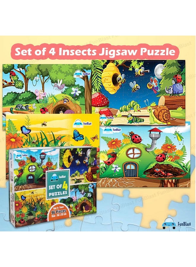 فنبلاست ألغاز الصور المقطوعة من فن بلاست للأطفال، ألغاز الحشرات للأطفال، ألغاز أرضية للأطفال، ألعاب ألغاز الصور المقطوعة التعليمية، مجموعة من 4 قطع (96 قطعة) (متعددة الألوان، مقاس 30 × 22 سم) - Image 5