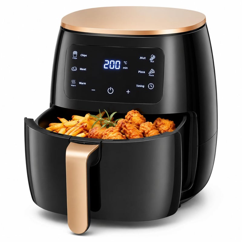 Electric Air Fryer, 6L Capacity, 1400-2400W, LCD Touch Screen, Non-Stick Basket, 360° Air Circulation, Black, Gold, Red - Image 1