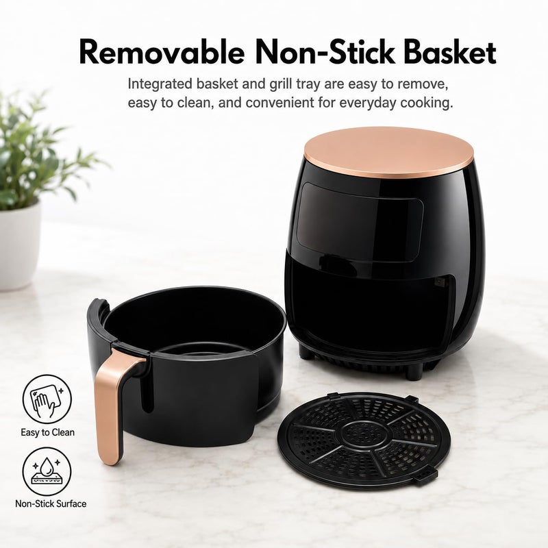 Electric Air Fryer, 6L Capacity, 1400-2400W, LCD Touch Screen, Non-Stick Basket, 360° Air Circulation, Black, Gold, Red - Image 4