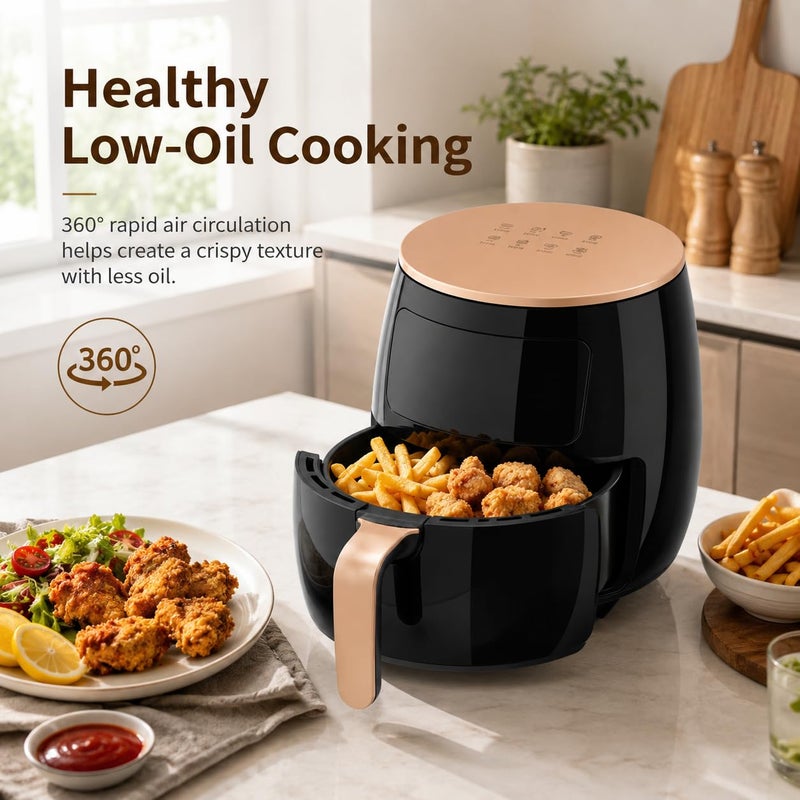 Electric Air Fryer, 6L Capacity, 1400-2400W, LCD Touch Screen, Non-Stick Basket, 360° Air Circulation, Black, Gold, Red - Image 3