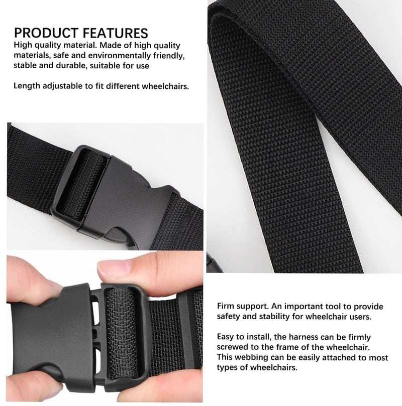 ALASKA Strap-It Wheelchair Safety Harness Strap Elderly Patients Anti-Slip Wheelchairs Fixing Belt Brace Support, Black - Image 2