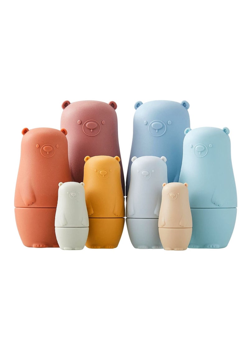 SYOSI - 8 Pieces Russian Nesting Dolls Silicone Matryoshka Doll Educational Stacking Nesting Dolls for Toddlers Vivid Silicone Nesting Dolls Food Grade Baby Teether for Kids (Bear) - Image 1