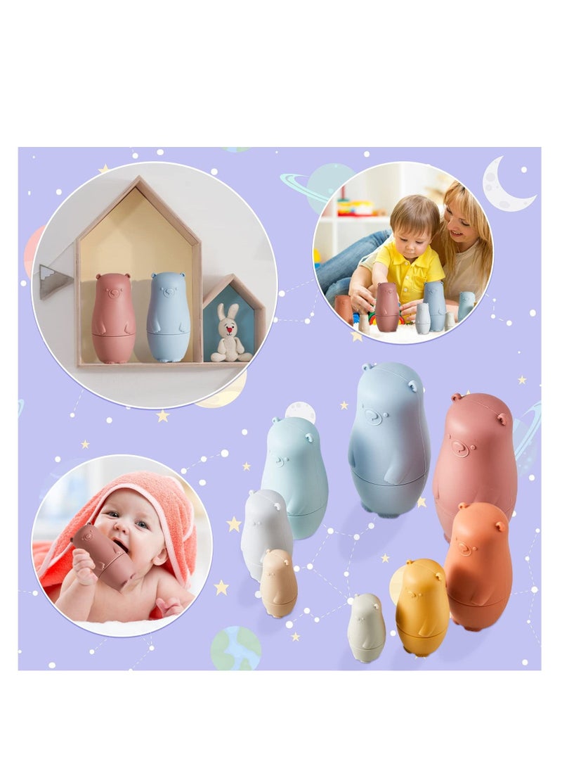 SYOSI - 8 Pieces Russian Nesting Dolls Silicone Matryoshka Doll Educational Stacking Nesting Dolls for Toddlers Vivid Silicone Nesting Dolls Food Grade Baby Teether for Kids (Bear) - Image 1