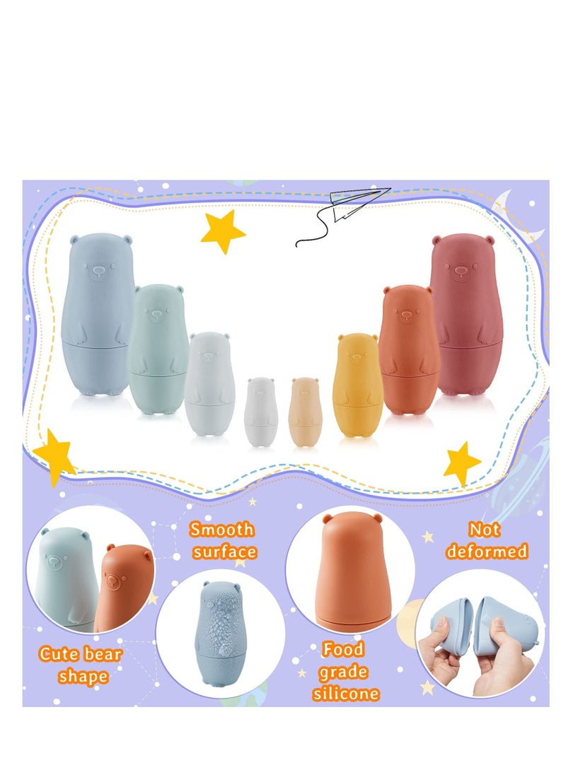 SYOSI - 8 Pieces Russian Nesting Dolls Silicone Matryoshka Doll Educational Stacking Nesting Dolls for Toddlers Vivid Silicone Nesting Dolls Food Grade Baby Teether for Kids (Bear) - Image 1