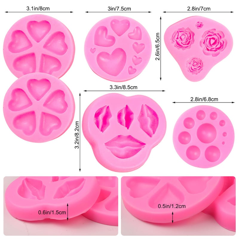 Rainmae 6Pcs Valentine's Day Silicone Molds, Flower Fondant Mold Love Letter Rose Lip Love Bear Heart Molds, Cake Decorating Cupcake Topper Polymer Clay Candy Chocolate Gum Paste Wedding Cake Baking - Image 2